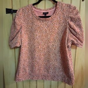 Who What Wear Pink Print Top, Womens Size Large, Short Sleeve